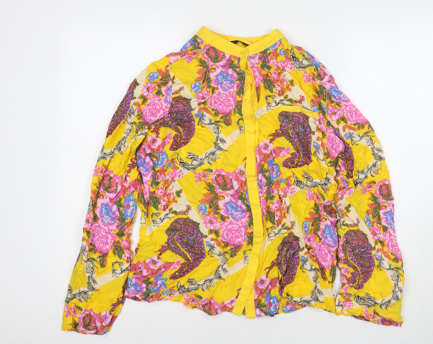 NEXT Womens Yellow Viscose Basic Button-Up Size 16 Round Neck