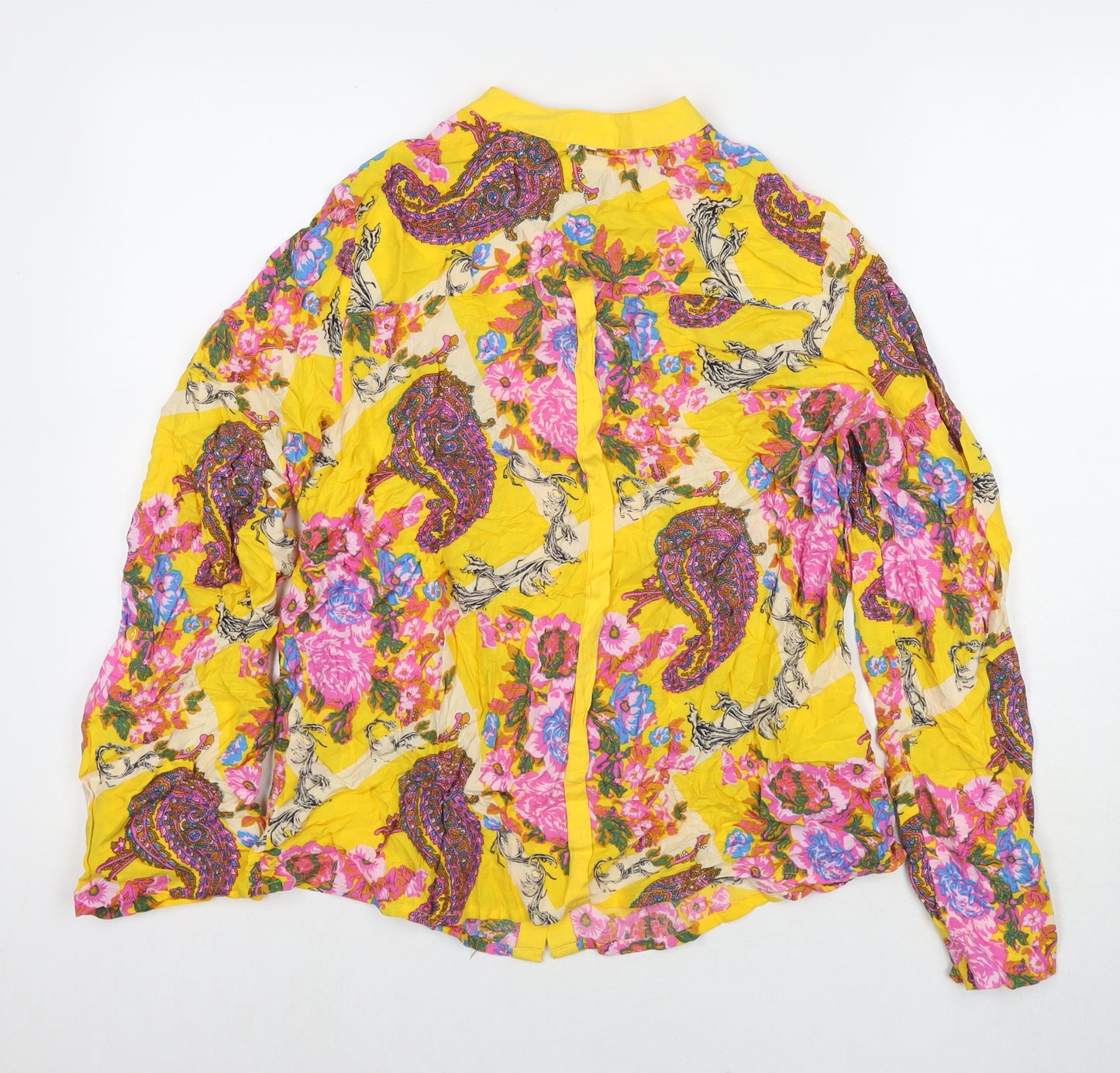 NEXT Womens Yellow Viscose Basic Button-Up Size 16 Round Neck