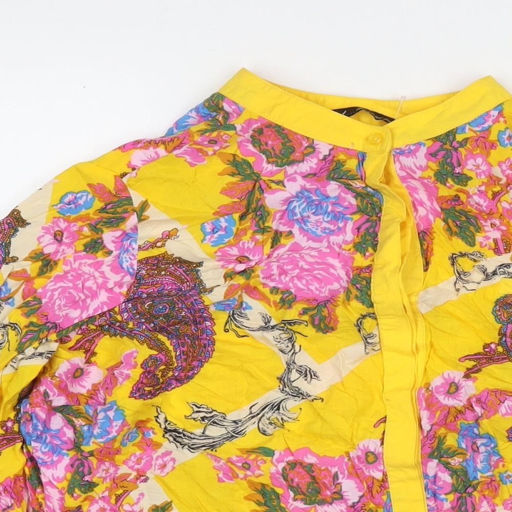 NEXT Womens Yellow Viscose Basic Button-Up Size 16 Round Neck