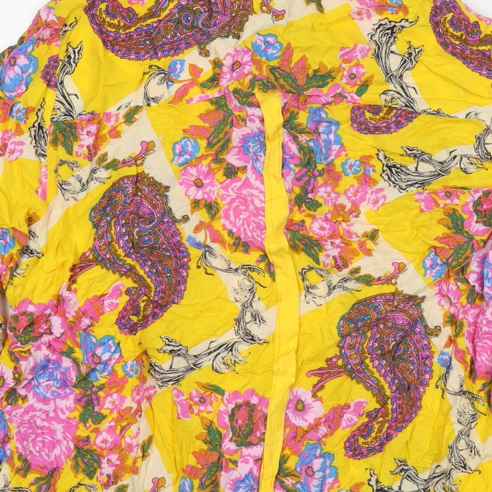 NEXT Womens Yellow Viscose Basic Button-Up Size 16 Round Neck