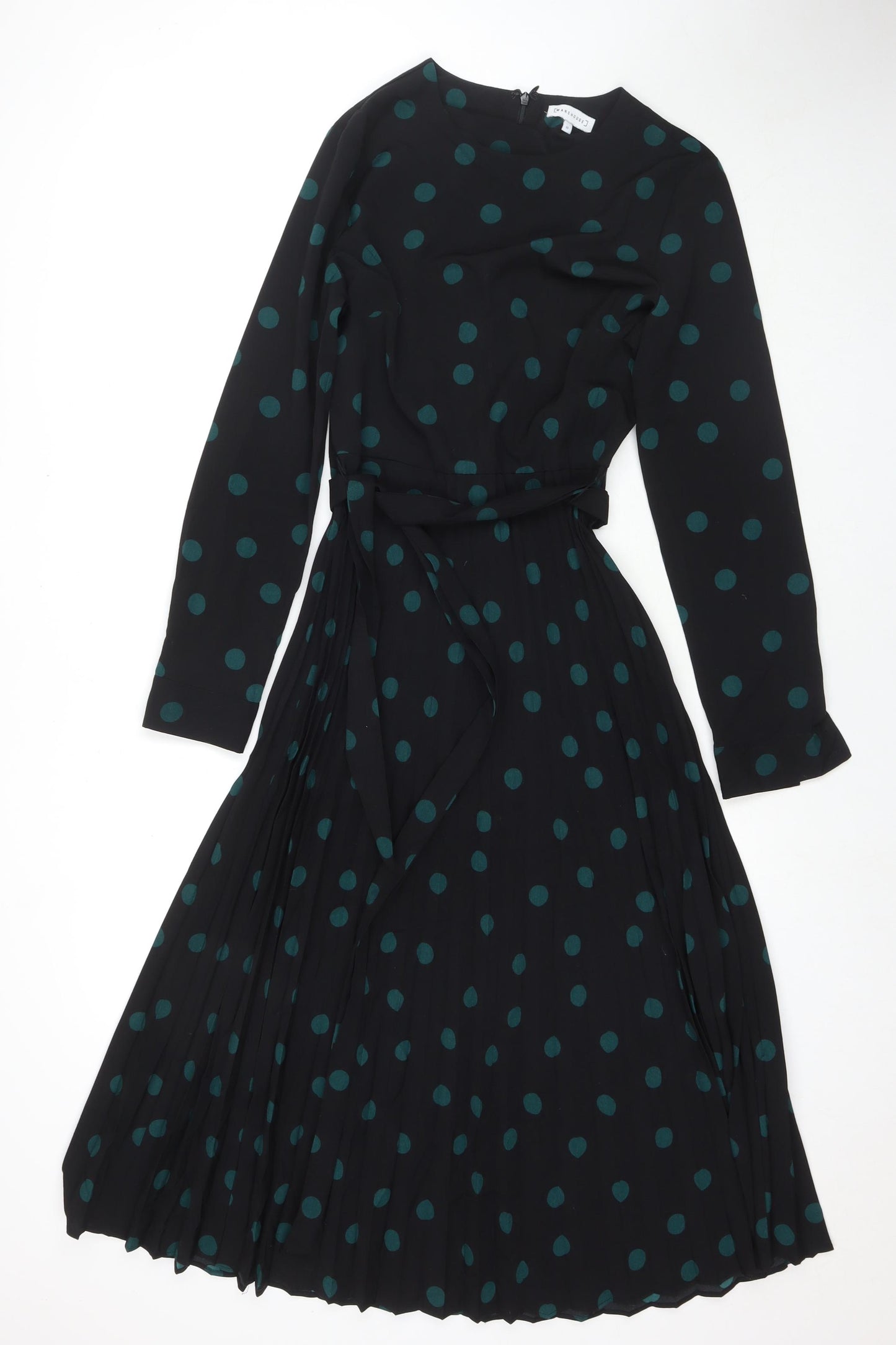 Warehouse Womens Black Polka Dot Polyester Trapeze & Swing Size 10 Round Neck Zip