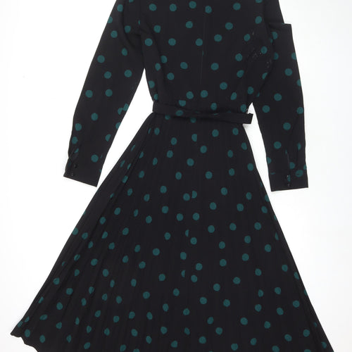 Warehouse Womens Black Polka Dot Polyester Trapeze & Swing Size 10 Round Neck Zip