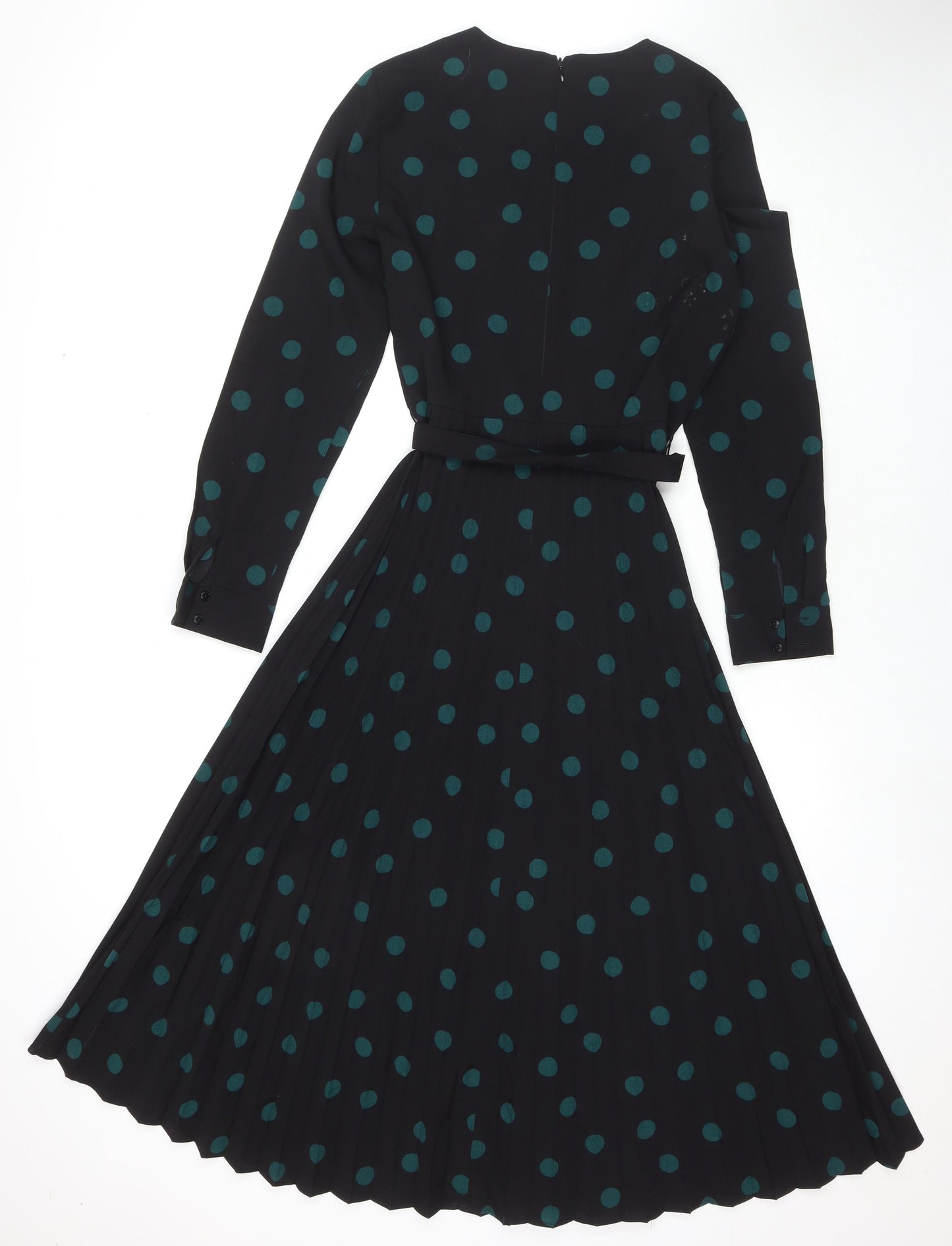 Warehouse Womens Black Polka Dot Polyester Trapeze & Swing Size 10 Round Neck Zip