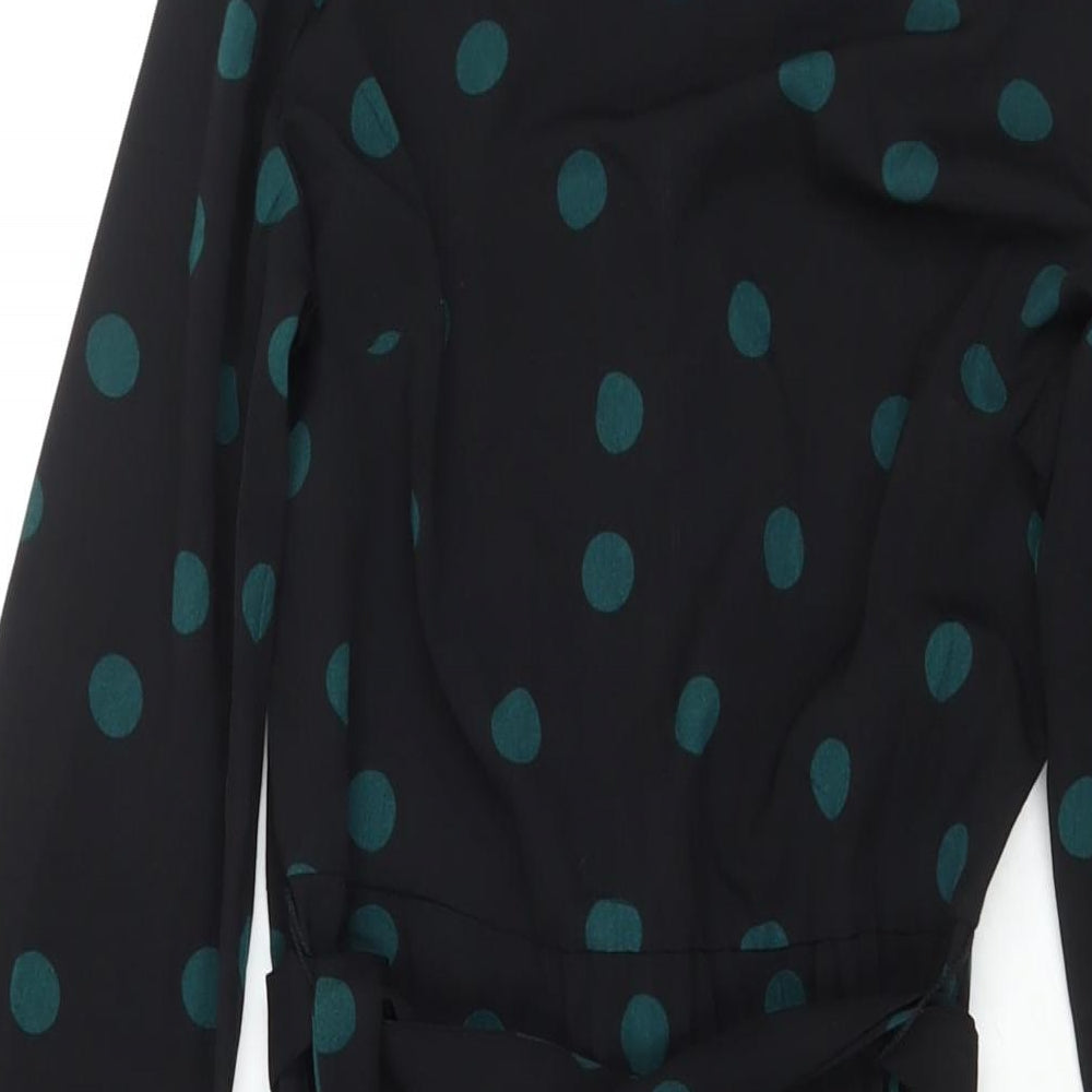 Warehouse Womens Black Polka Dot Polyester Trapeze & Swing Size 10 Round Neck Zip