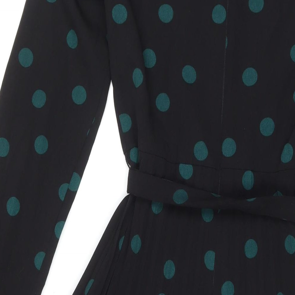 Warehouse Womens Black Polka Dot Polyester Trapeze & Swing Size 10 Round Neck Zip