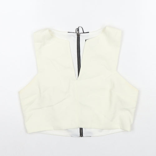 Topshop Womens White Polyester Basic Tank Size 12 Round Neck