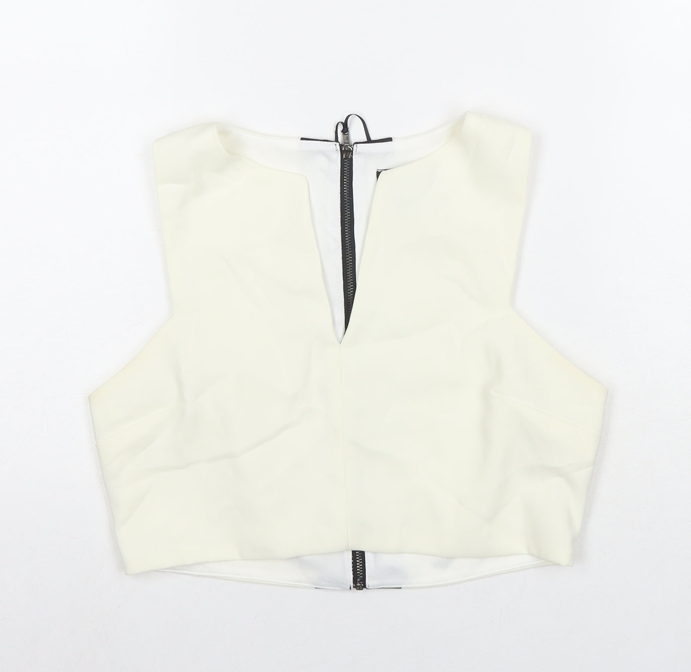 Topshop Womens White Polyester Basic Tank Size 12 Round Neck