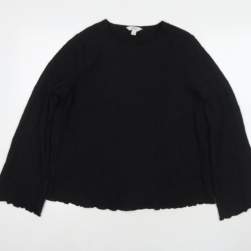 Marks and Spencer Womens Black Polyester Basic Blouse Size 14 Round Neck
