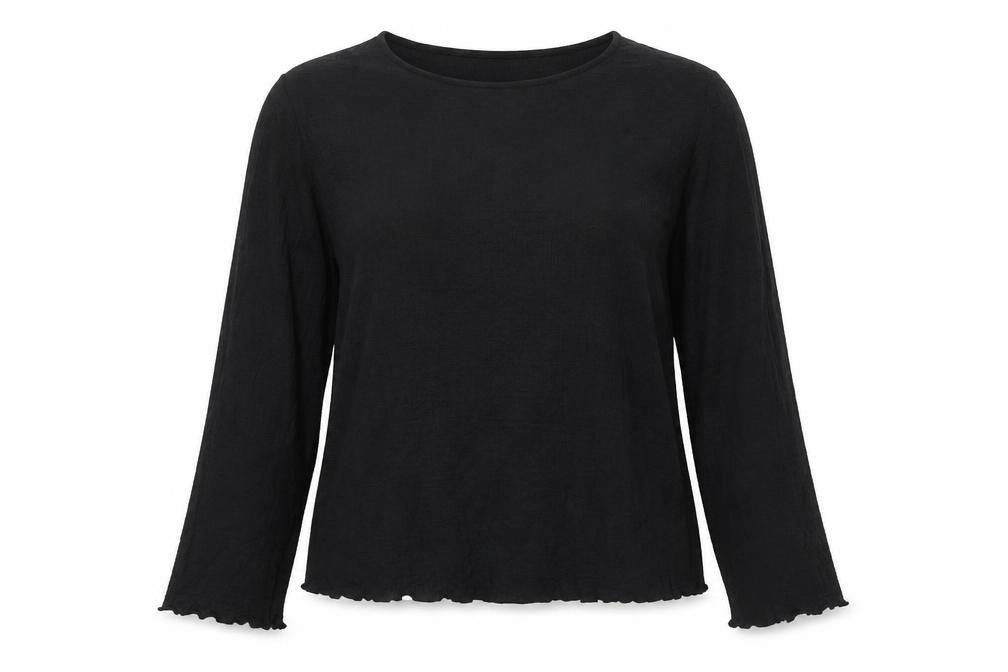 Front view of Marks & Spencer women’s black polyester basic blouse, size UK 14, round neck