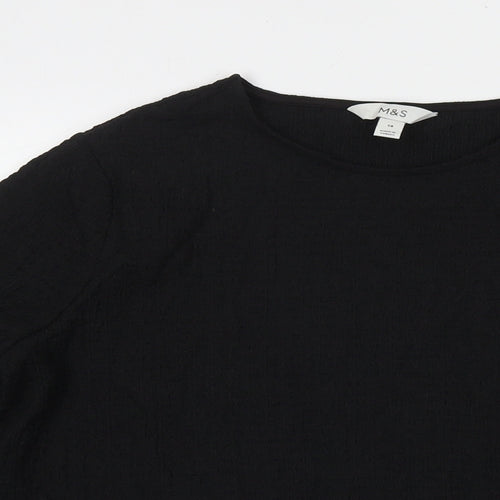 Marks and Spencer Womens Black Polyester Basic Blouse Size 14 Round Neck