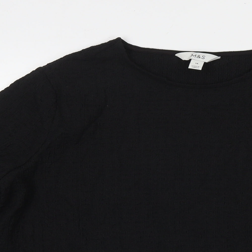 Marks and Spencer Womens Black Polyester Basic Blouse Size 14 Round Neck