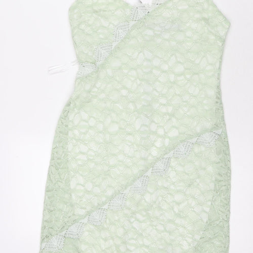 Topshop Womens Green Polyester Bodycon Size 10 V-Neck Zip