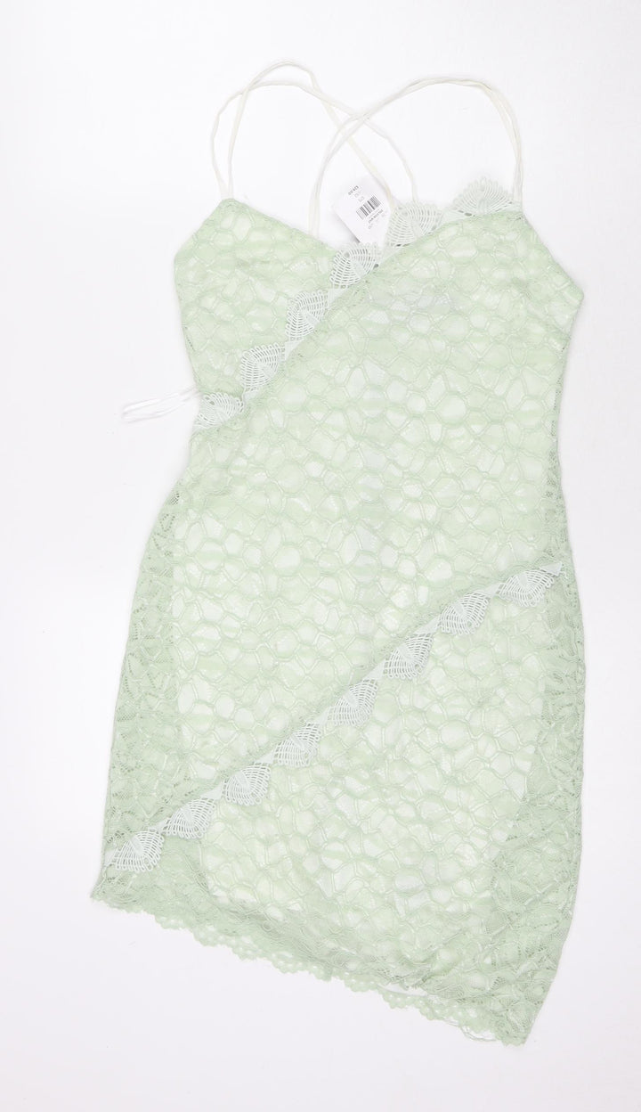 Topshop Womens Green Polyester Bodycon Size 10 V-Neck Zip