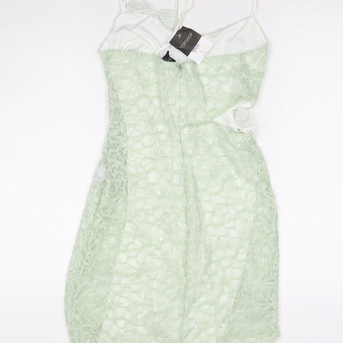 Topshop Womens Green Polyester Bodycon Size 10 V-Neck Zip