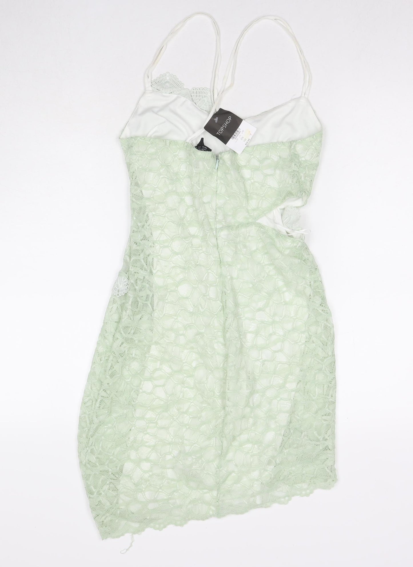 Topshop Womens Green Polyester Bodycon Size 10 V-Neck Zip