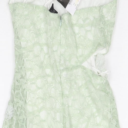 Topshop Womens Green Polyester Bodycon Size 10 V-Neck Zip