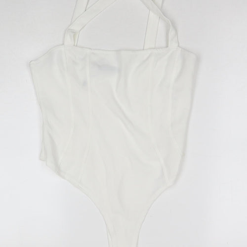 Boohoo Womens White Polyester Bodysuit One-Piece Size 12 Snap