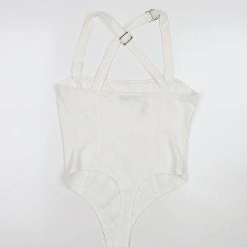Boohoo Womens White Polyester Bodysuit One-Piece Size 12 Snap