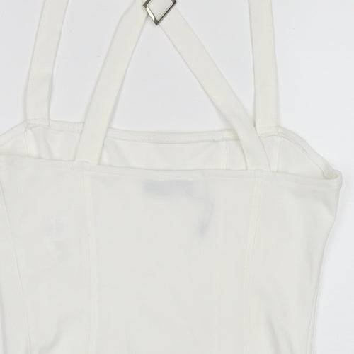 Boohoo Womens White Polyester Bodysuit One-Piece Size 12 Snap