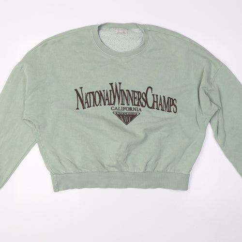 Pull&Bear Womens Green Cotton Pullover Sweatshirt Size L - NationalWinnersChmps