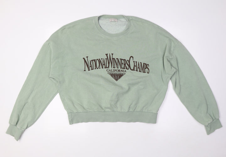 Pull&Bear Womens Green Cotton Pullover Sweatshirt Size L - NationalWinnersChmps