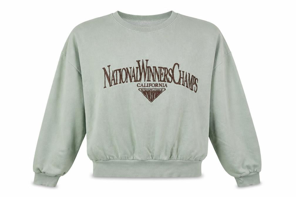 Front view of Pull&Bear women’s green cotton pullover sweatshirt, size L, - nationalwinnerschmps