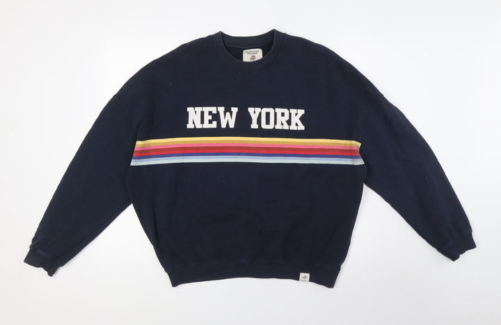 Pull&Bear Womens Blue Cotton Pullover Sweatshirt Size XS - New York