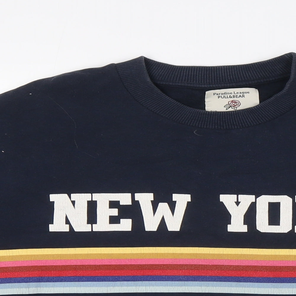 Pull&Bear Womens Blue Cotton Pullover Sweatshirt Size XS - New York