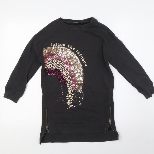 NEXT Girls Brown Cotton Pullover Sweatshirt Size 7 Years Zip - Rainbow, Sequins