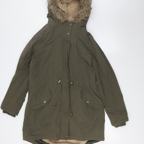 Oasis Womens Green Parka Coat Size S Zip - Removable Lining