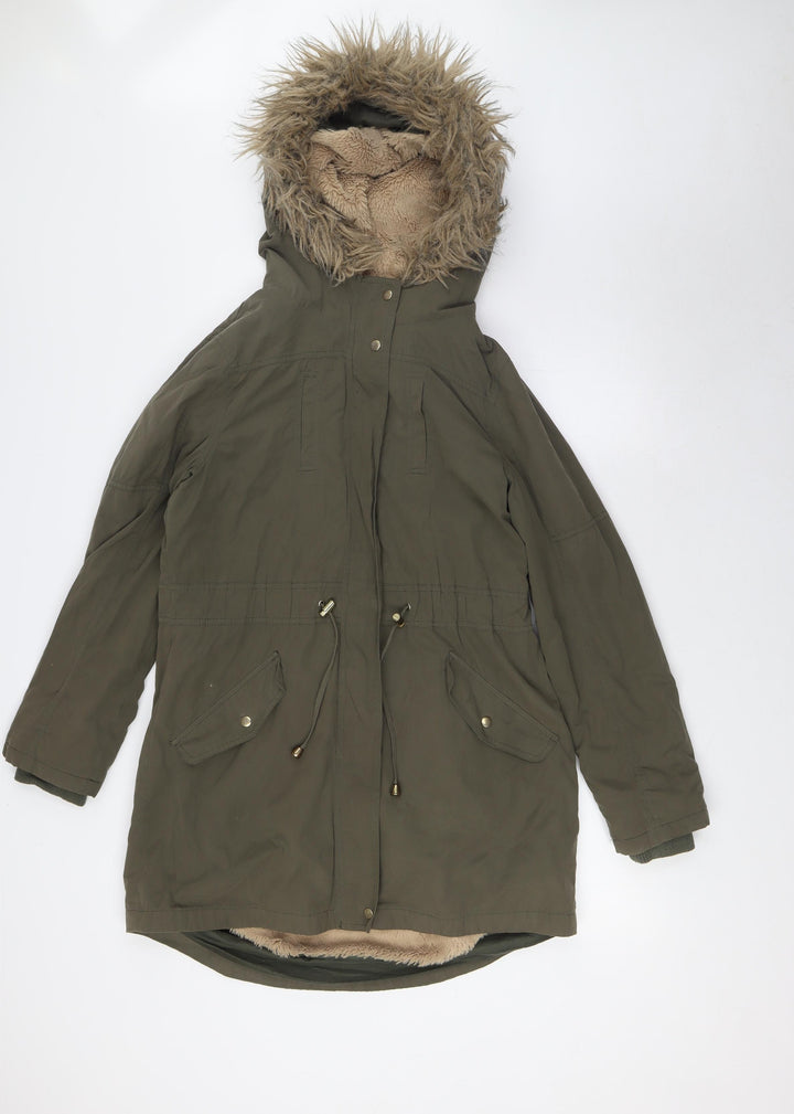 Oasis Womens Green Parka Coat Size S Zip - Removable Lining