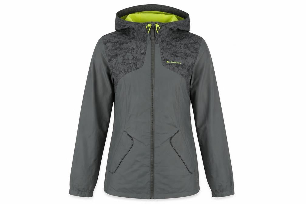 Front view of Quechua women’s green jacket, size XS, zip