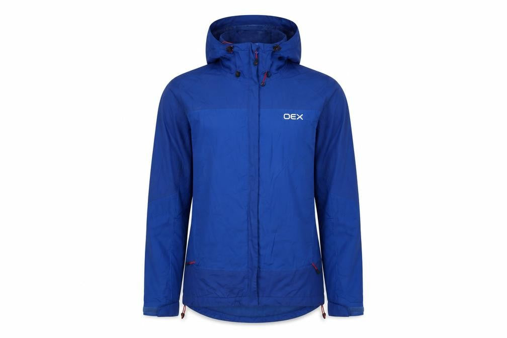 Front view of QEX women’s blue jacket, size XS, zip