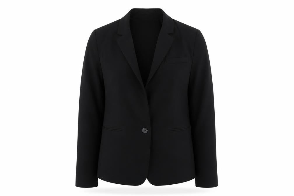 Front view of Marks & Spencer women’s black jacket, size UK 8, button