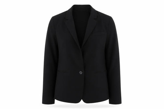 Front view of Marks & Spencer women’s black jacket, size UK 8, button