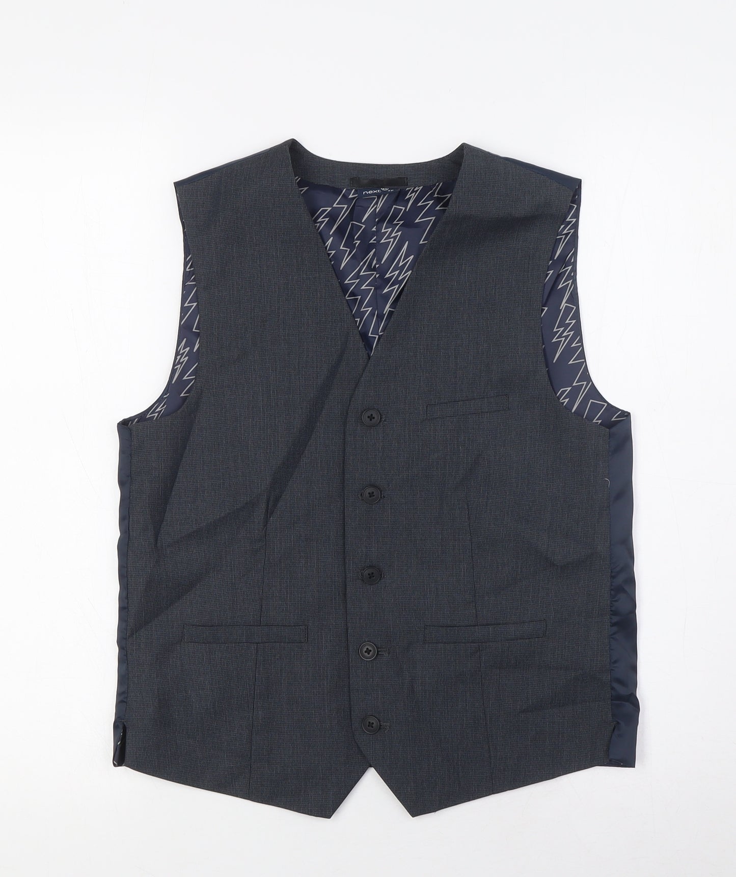NEXT Boys Grey Houndstooth Gilet Waistcoat Size 13 Years Button