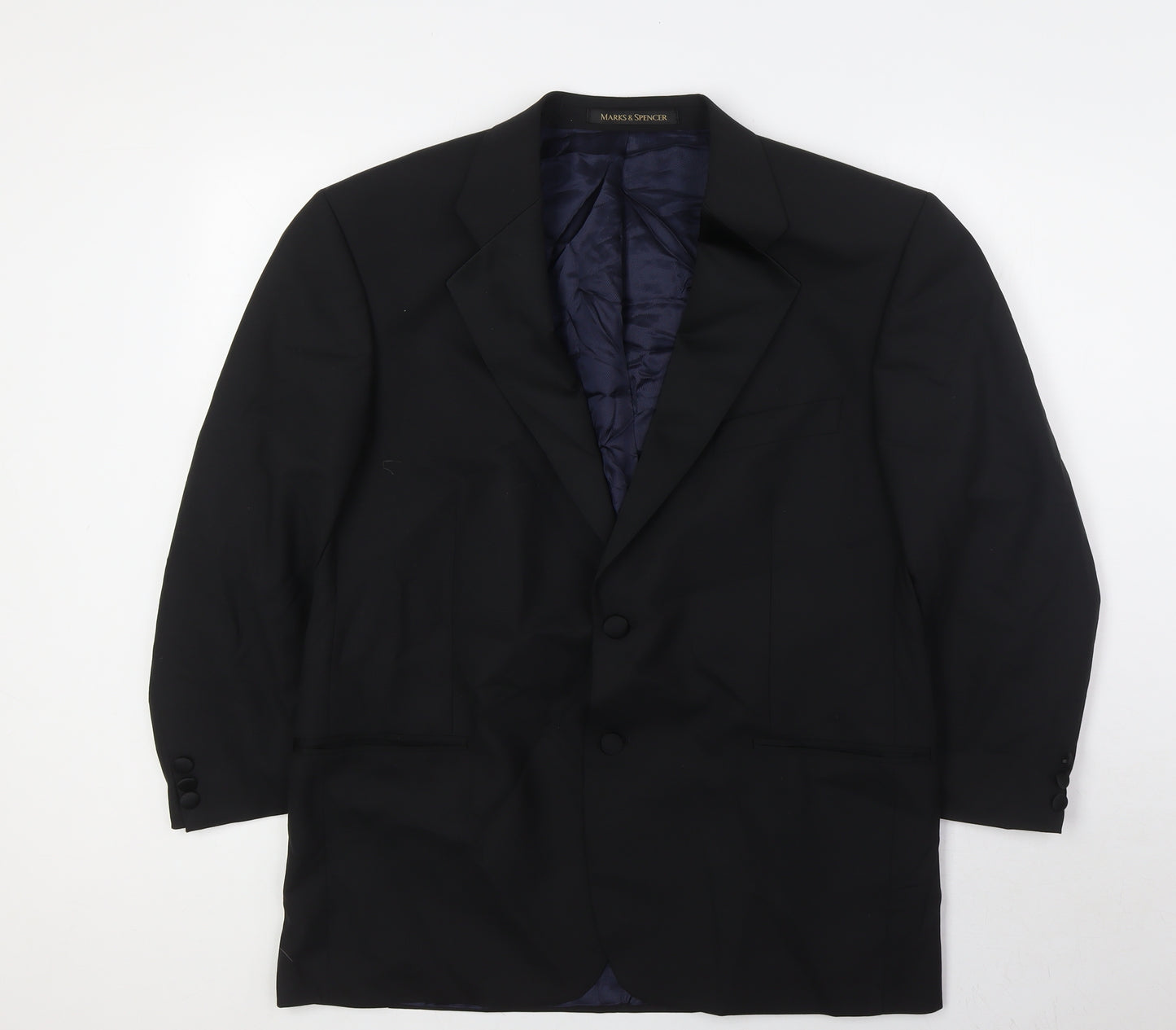 Marks and Spencer Mens Black Wool Tuxedo Suit Jacket Size 42 Regular
