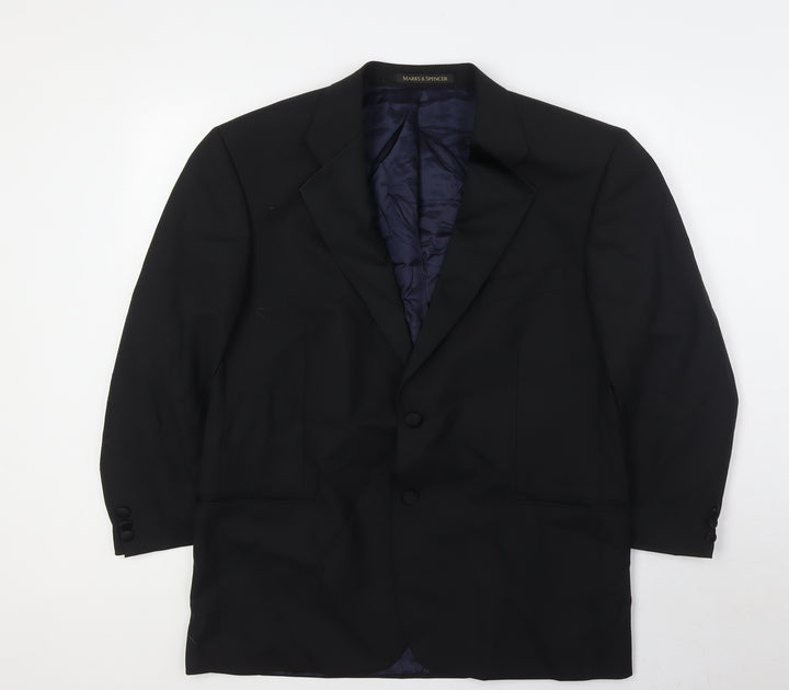Marks and Spencer Mens Black Wool Tuxedo Suit Jacket Size 42 Regular