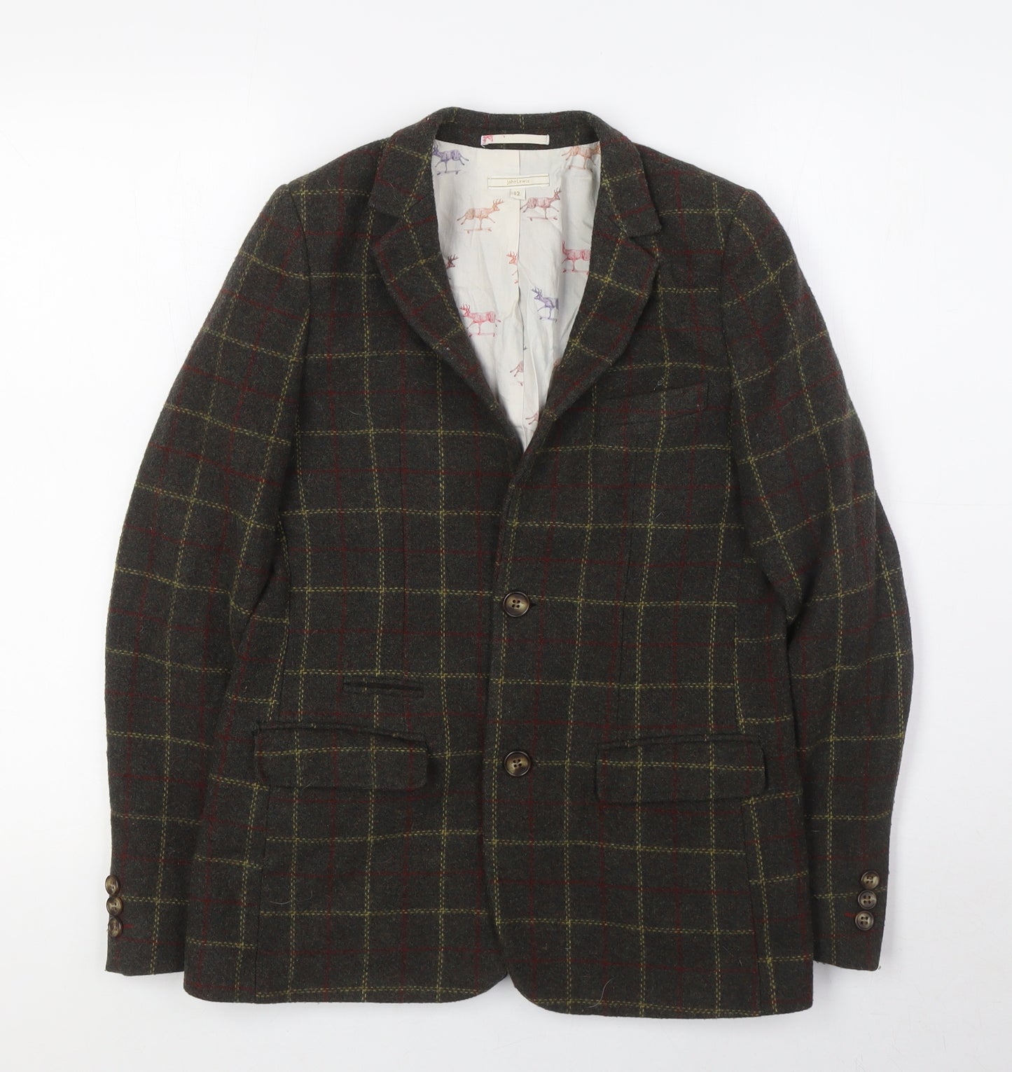 John Lewis Girls Green Check Jacket Size 12 Years Button