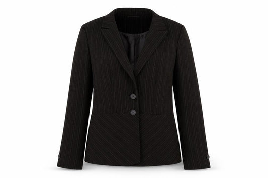 Front view of Next women’s brown jacket, size UK 10, button - pinstripe