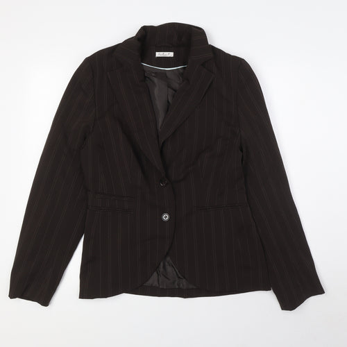 Select Womens Brown Striped Jacket Size 12 Button - Single Button Closure