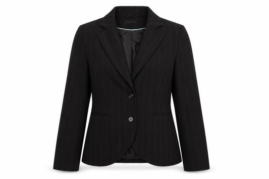 Front view of Select women’s brown striped jacket, size UK 12, button - single button closure