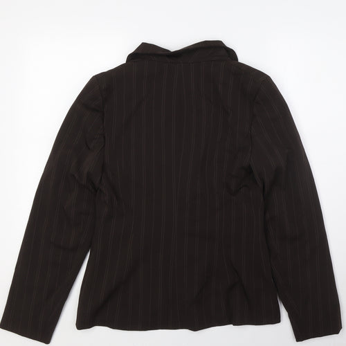 Select Womens Brown Striped Jacket Size 12 Button - Single Button Closure