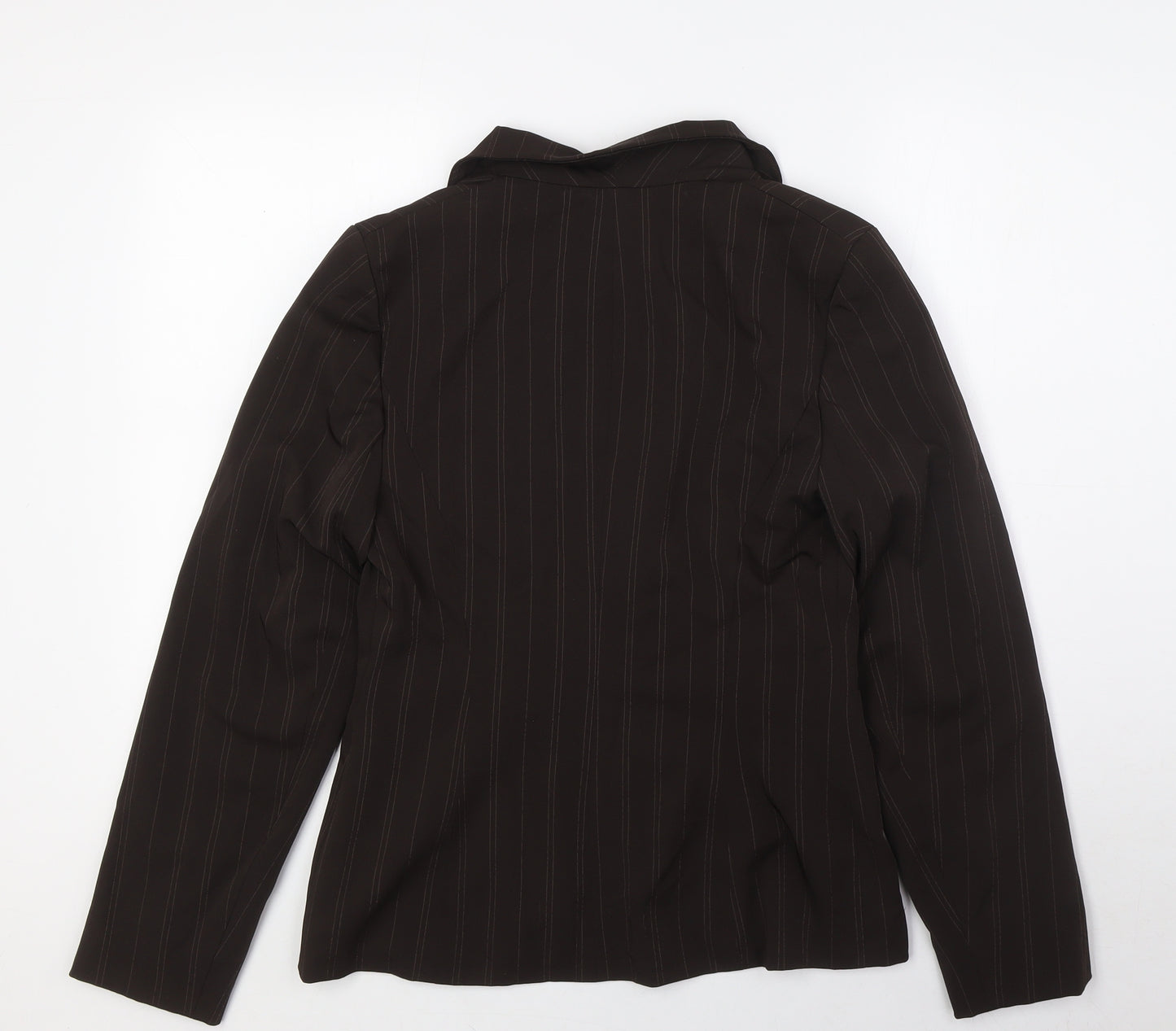 Select Womens Brown Striped Jacket Size 12 Button - Single Button Closure
