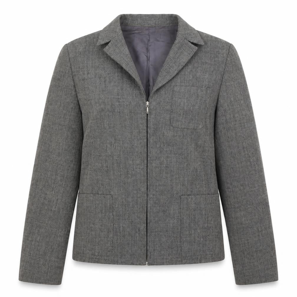 Front view of Zara women’s grey jacket, size UK 10, zip