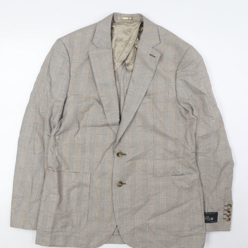 Jaeger Mens Beige Check Cotton Jacket Suit Jacket Size 40 Regular