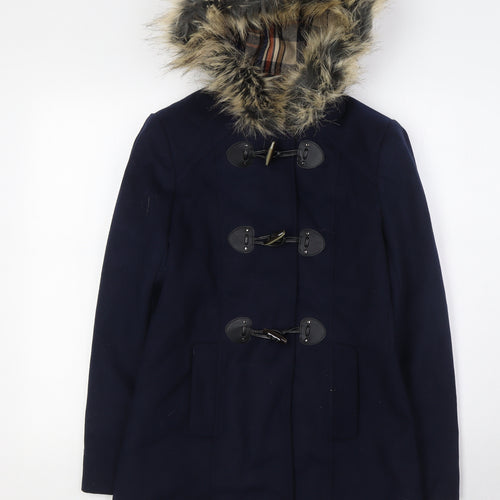 FOREVER 21 Womens Blue Parka Coat Size S Snap - Fue Fur Trim