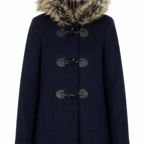 FOREVER 21 Womens Blue Parka Coat Size S Snap - Fue Fur Trim