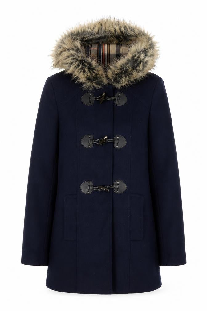 FOREVER 21 Womens Blue Parka Coat Size S Snap - Fue Fur Trim