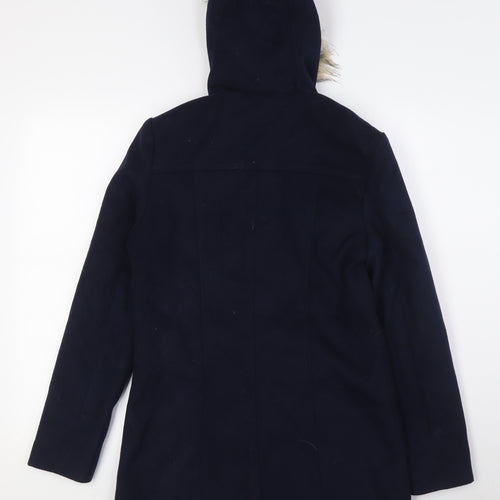 FOREVER 21 Womens Blue Parka Coat Size S Snap - Fue Fur Trim